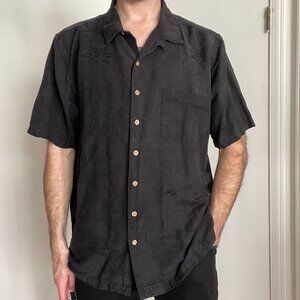 Batik Bay Hawaiian Silk Button Up Shirt Men's Size 2XL Tall Washable Black